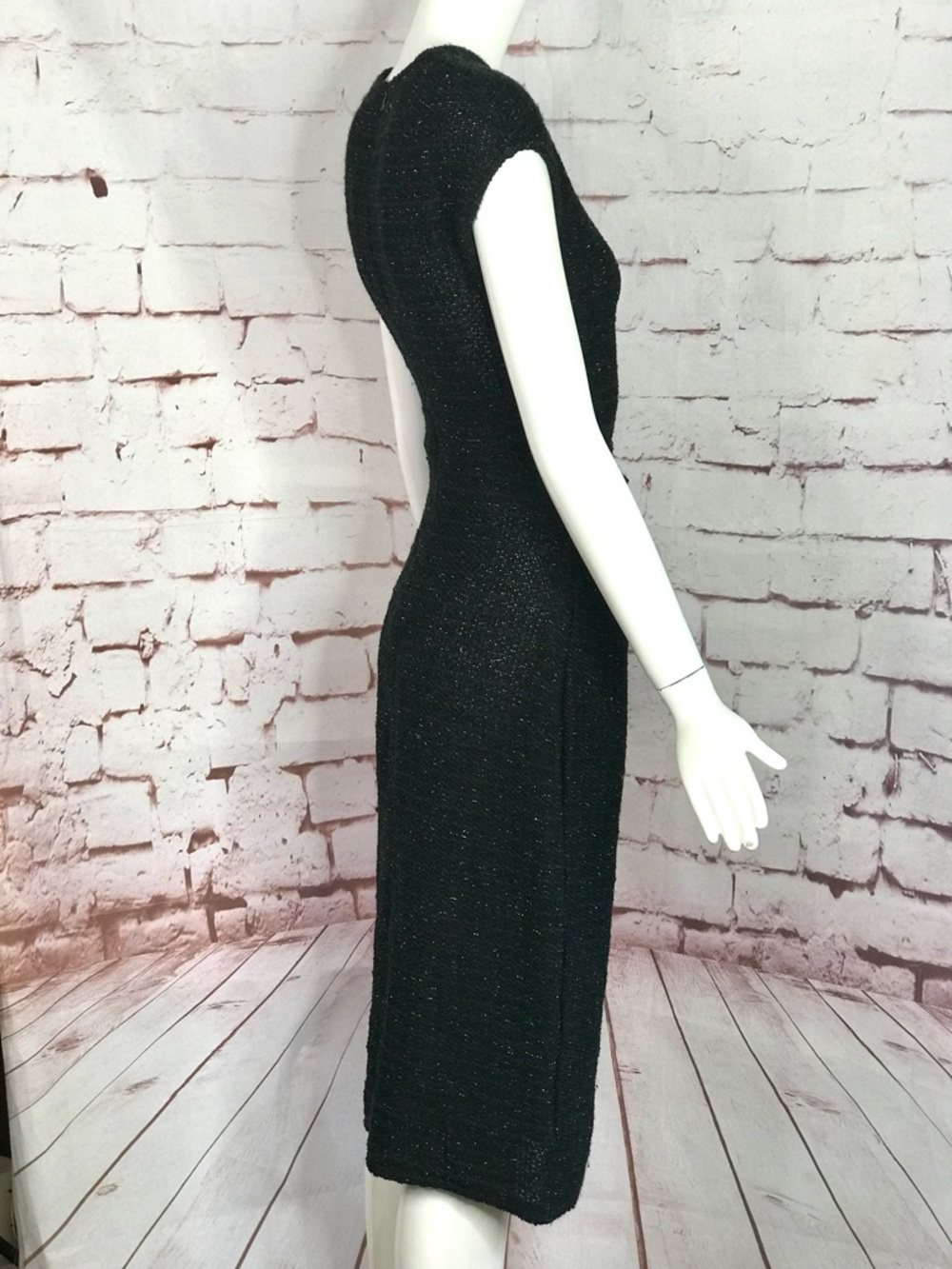 ZARA NWT Metallic Thread Midi Dress Size Small Black Knit Gold Blue Flecks NEW - Picture 12 of 16